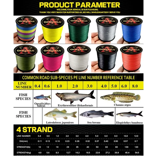 Imagen 2 del producto Línea de pesca trenzada GHOTDA 300M 500M 1000M 4 hebras alambre de pesca multifilamento pesca de carpa 10-120lb