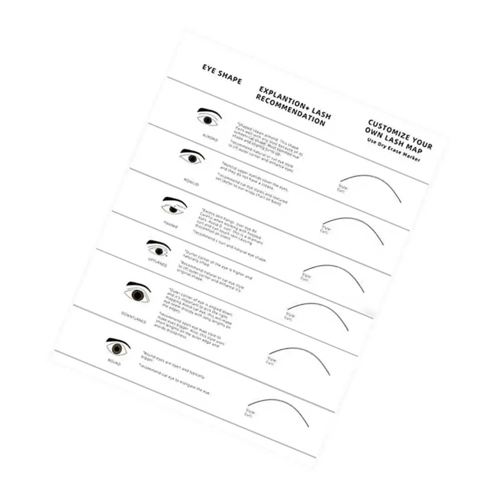 Gráfico de prática de papel para cílios, treinamento para iniciantes, apostila de extensão, cílios