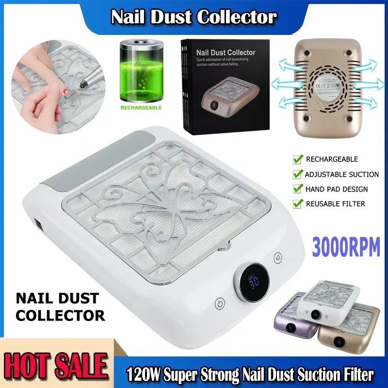 

Rechargeable Powerful Nail Dust Vacuum Collector Cordless Nails Dust Extractor With LED Display Adjustable Speed Manicure Tools