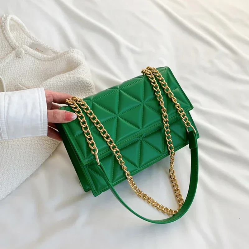 Cadeia xadrez bolsa crossbody para mulheres, couro pu, bolsas quadradas para senhoras, bolsa de ombro, moda designer, verão