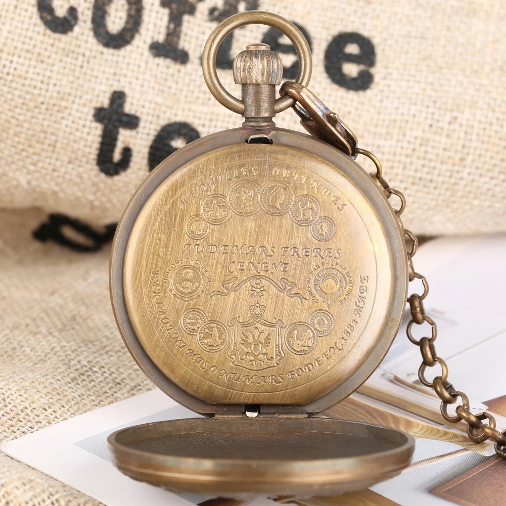 خمر النحاس Steampunk برأسين النسر توربيون التلقائي الميكانيكية ساعة الجيب الرجال سلسلة قلادة ساعة الجيب هدية