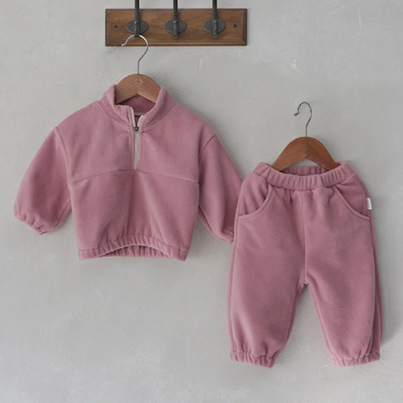 Newborn Baby Boys Girls Clothing Set Long Sleeved Solid Color Pullover Top+Pants Autumn Winter Children Thicken Clothes Suit