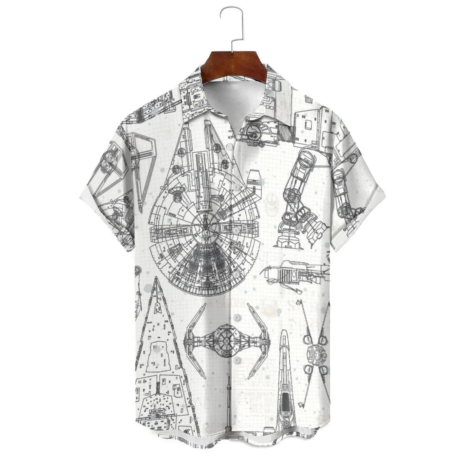 

Stylish Summer Men/Women Can Wear Simple Cartoon Illustration Print Large Size Casual Lapel Single-Breasted Short-Sleeved Shirt