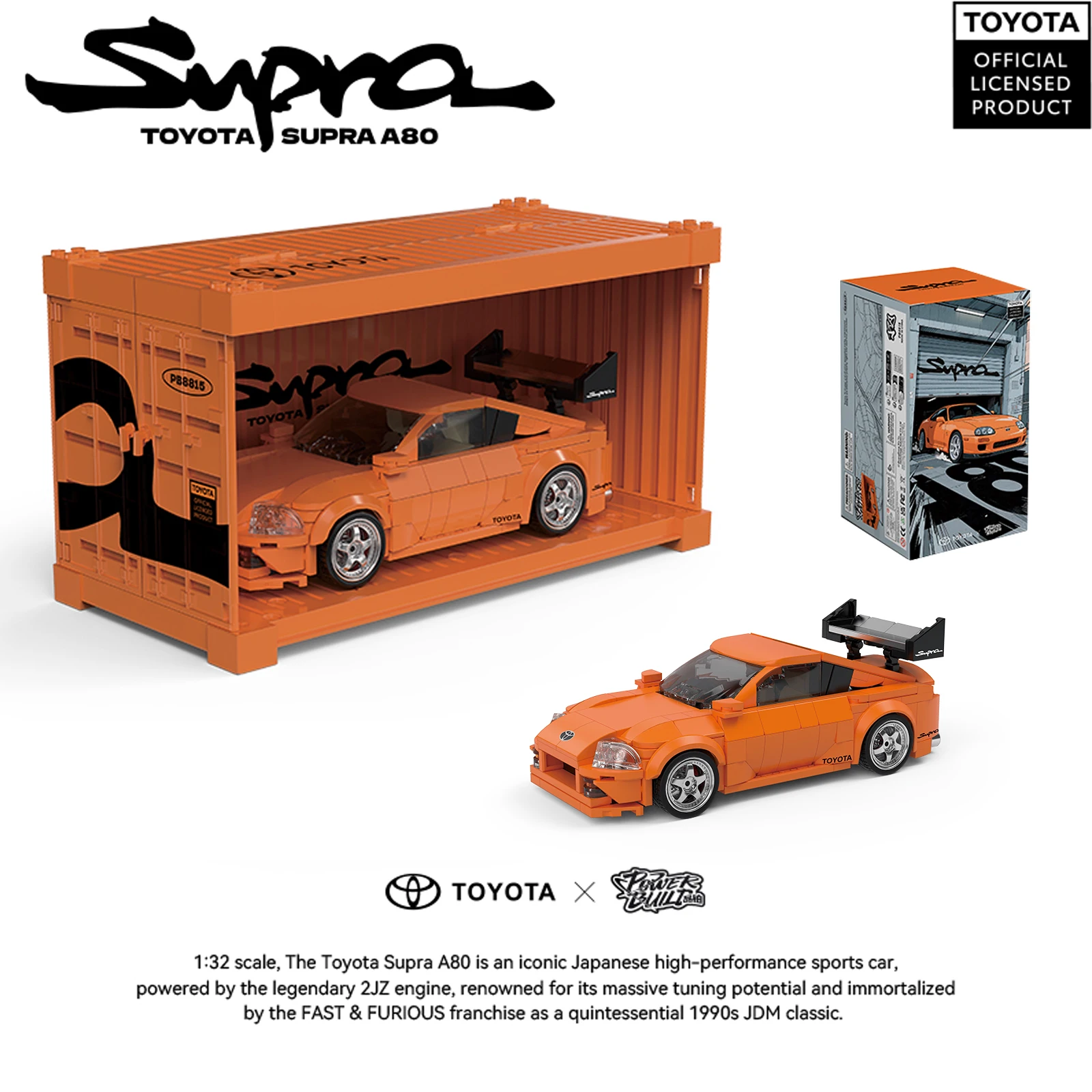 

PB8815 Toyota Supra A80 Sports Car Model Building Blocks Classic Speed Racing Vehicle with Display Box Kids Adults Toys Gifts