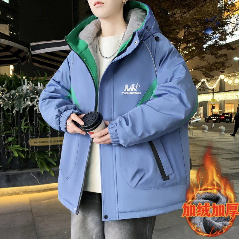 

Утепленные куртки с капюшоном и флисовой подкладкой, зимние мужские уличные свободные ветрозащитные теплые плюшевые верхние пальто, молодежная уличная одежда, парки, одежда