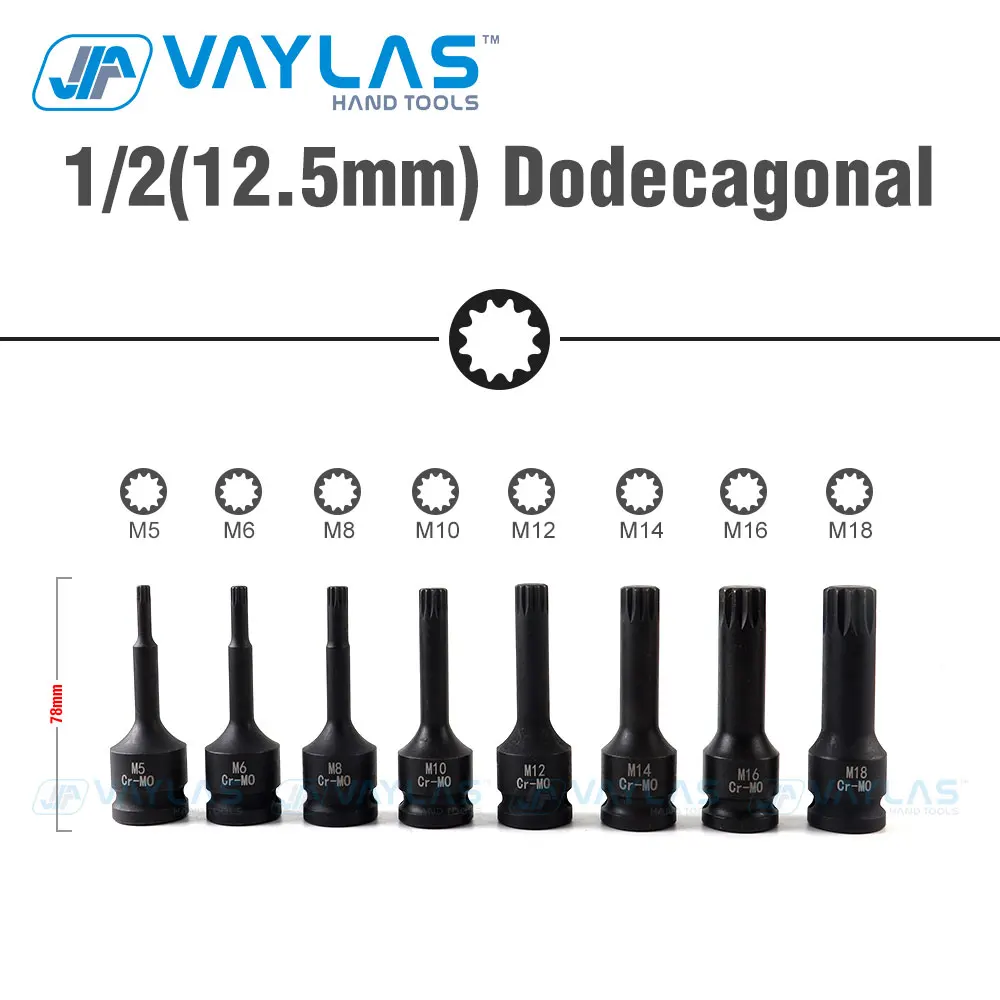 1/2-inch Impact Spline Socket Bit 8Pcs 1/2\