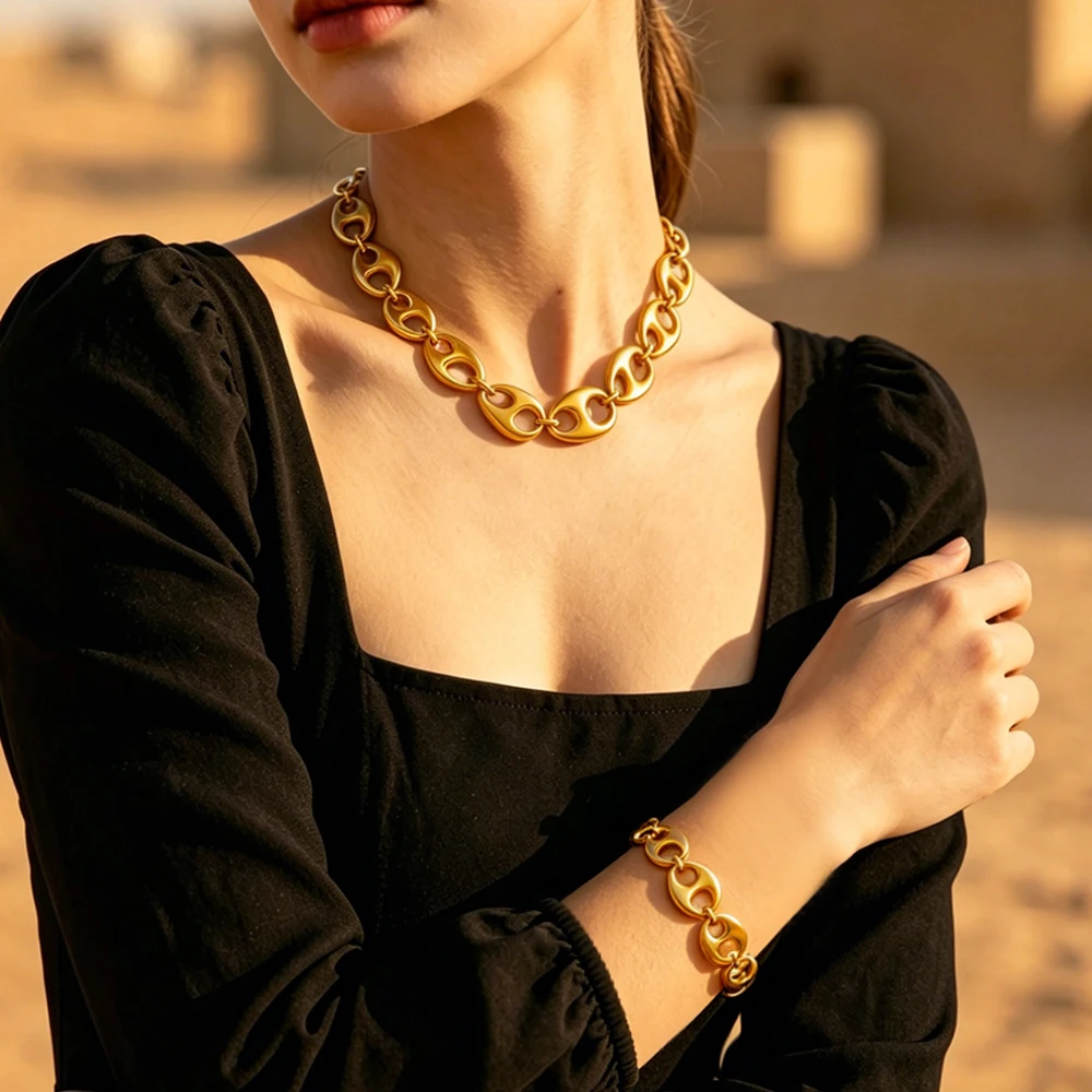 European and American Cross-Border Stainless Steel Irregular Pig Nose Necklace Bracelet Hip-Hop Trendy Vacuum Electroplated 18K Gold Jewelry