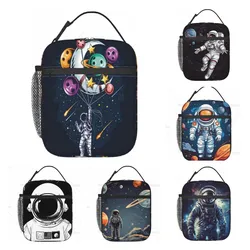 Astronaut Flies in Space Reusable Insulated Large Capacity Lunch Bag Leak Proof Cooler Lunch Box with Pocket for Work Picnic