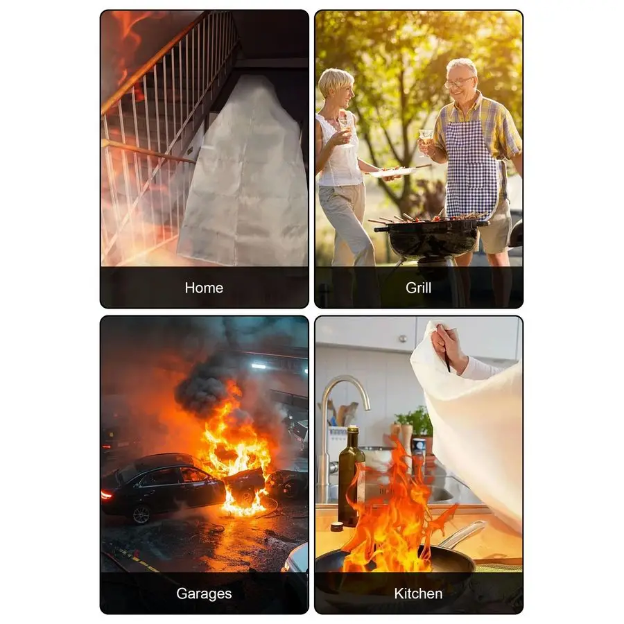 بطانية حريق للمطبخ المنزلي 6 عبوات 40 × 40 بطانيات قمع الحريق من الألياف الزجاجية المقاومة للحريق للمدفأة والمستودعات والسيارة في الهواء الطلق #5