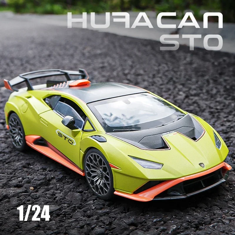 

1:24 Lambos Huracan STO Alloy Die Cast Toy Car Model Sound and Light Pull Back Children's Toy Collectibles Birthday gift