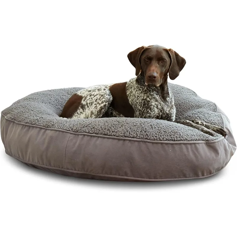 Scout Deluxe Round Pillow Style Sherpa Dog Bed, Large (42 x 42 in.), Pewter