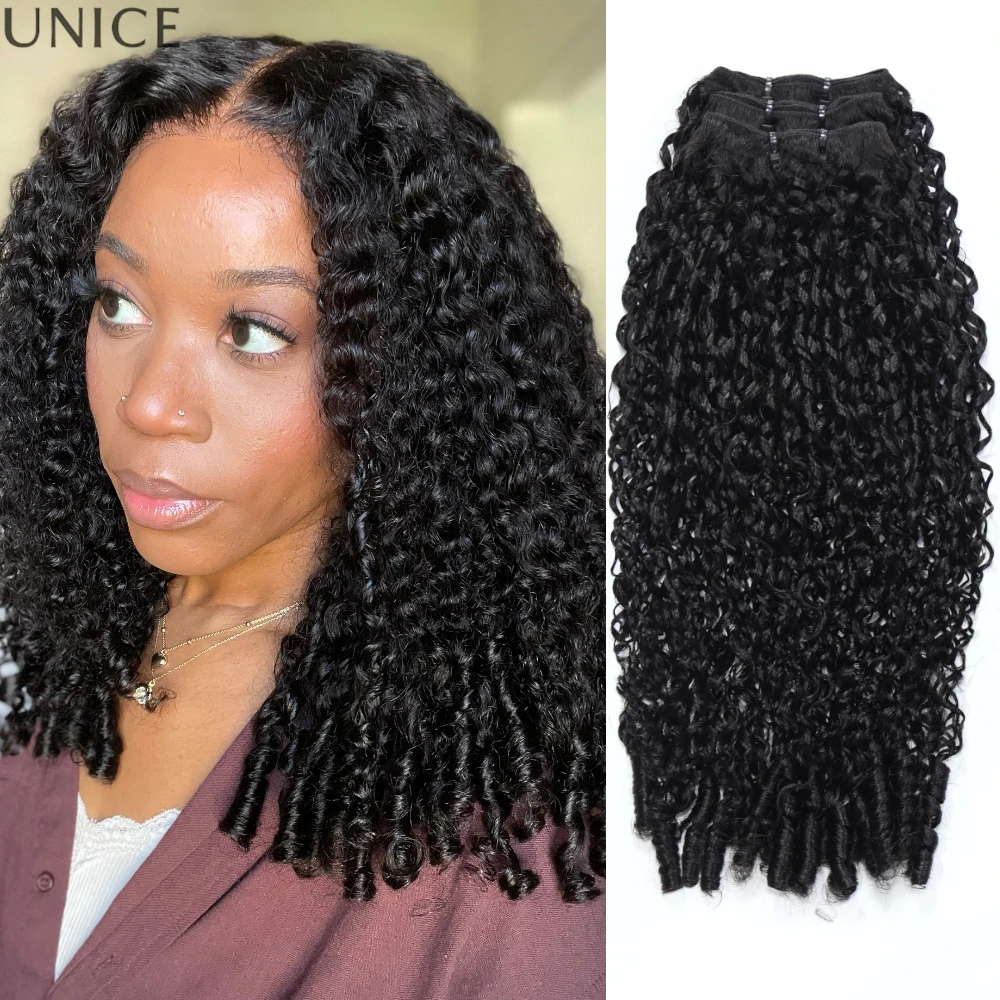 UNice Lot de 3 mèches bouclées birmanes avec pointes à boucles au doigt, 16-24 pouces, 100 grammes par mèche, extensions 100% cheveux humains vierges