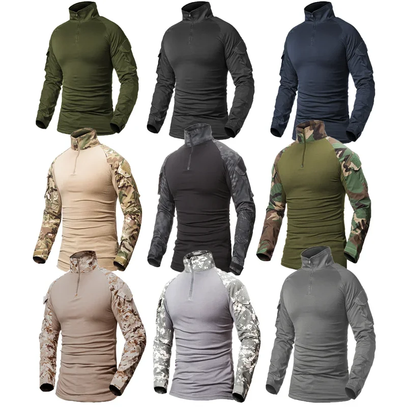 Men's Outdoor Sport Shirt Military Camouflage Long Sleeve Shirt Hunting Shirt With Elbow Pads Shirt Male Camping Shirt Outdoor