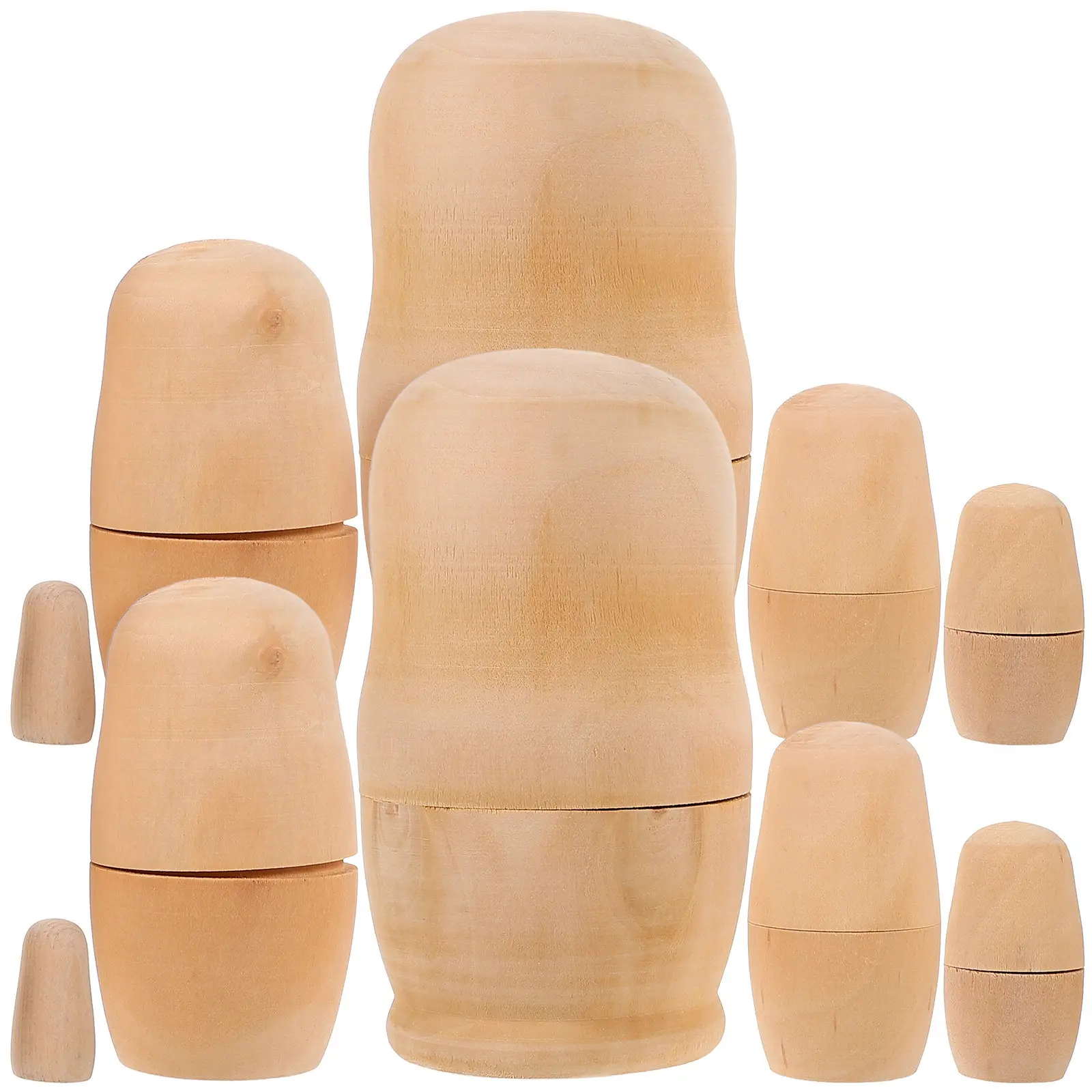 

2Sets Russian Wooden Matryoshka Nesting Crafts Unpainted Plain DIY Five Layers for Kids Girls Personalized Gifts
