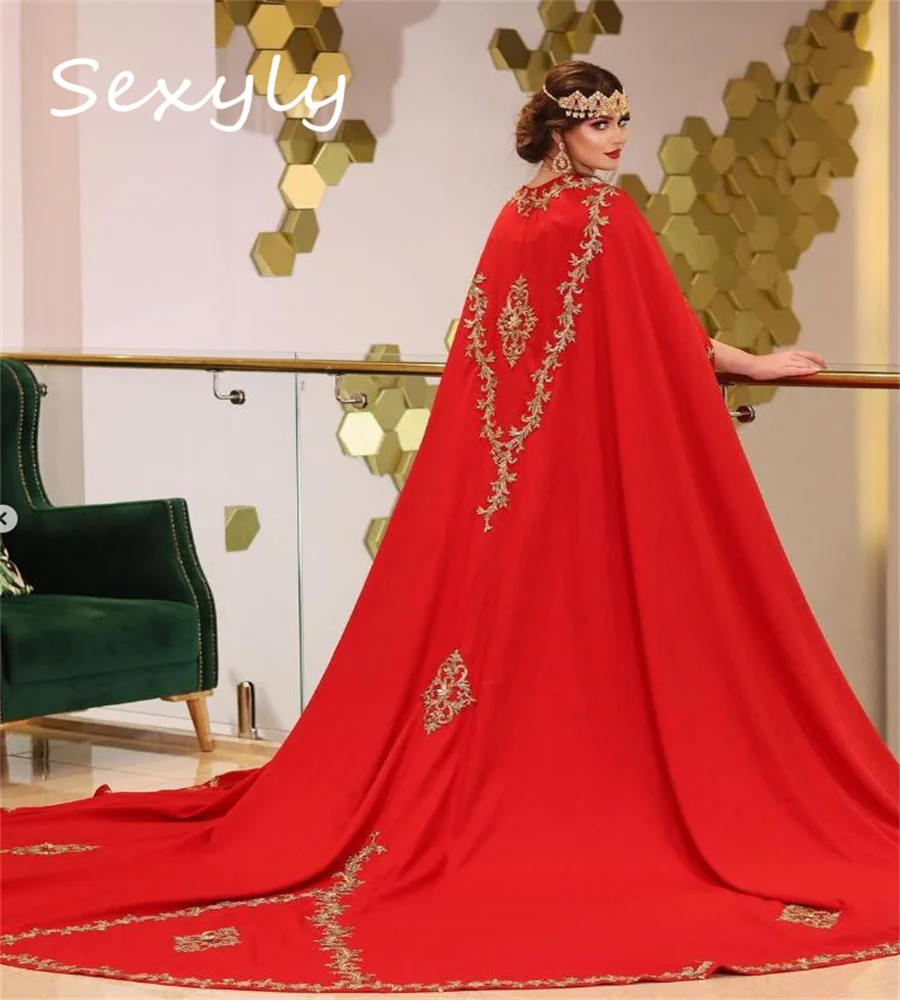 Abito Vintage rosso gotico Weddin con mantello 2023 Karakou algeria Dubai Abaya abiti da sposa marocchini elegante sposa rinascimentale Chic