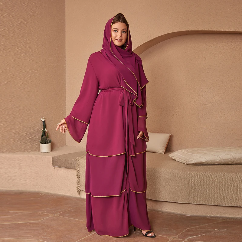 Elegant Solid Abaya For Women Muslim Kimono Dubai Long Dresses Turkey Islamic Kafta Robe With Belt Hijab African Femme Clothing