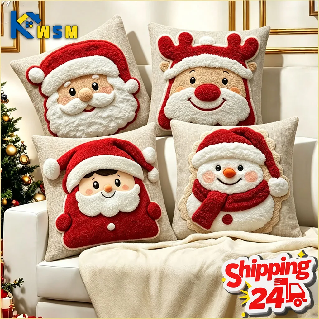 1-10PCS Christmas Cushion Cover One Side Printed Skin Friendly Throw Pillow Case for Sofa Bedroom Living Room Party Decoration
