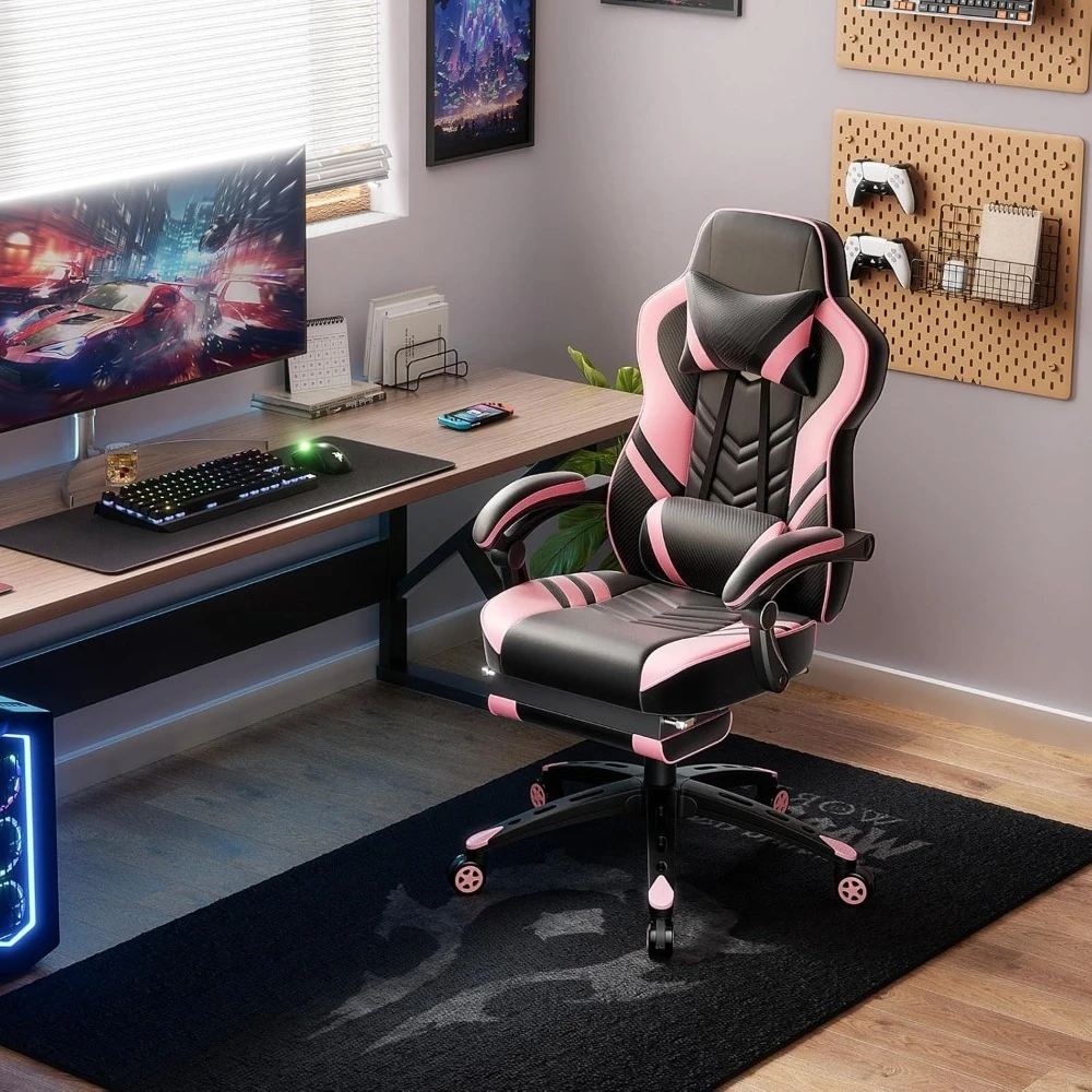 Gaming Chair Video Game Chair with Footrest and Lumbar Support Racing Style PU Leather Computer Chair Ergonomic Adjustable