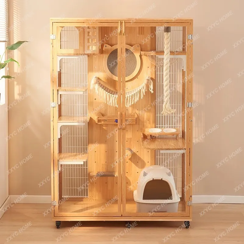 LCat villa solid wood cat house climbing frame integrated luxury indoor cat cabinet panoramic view