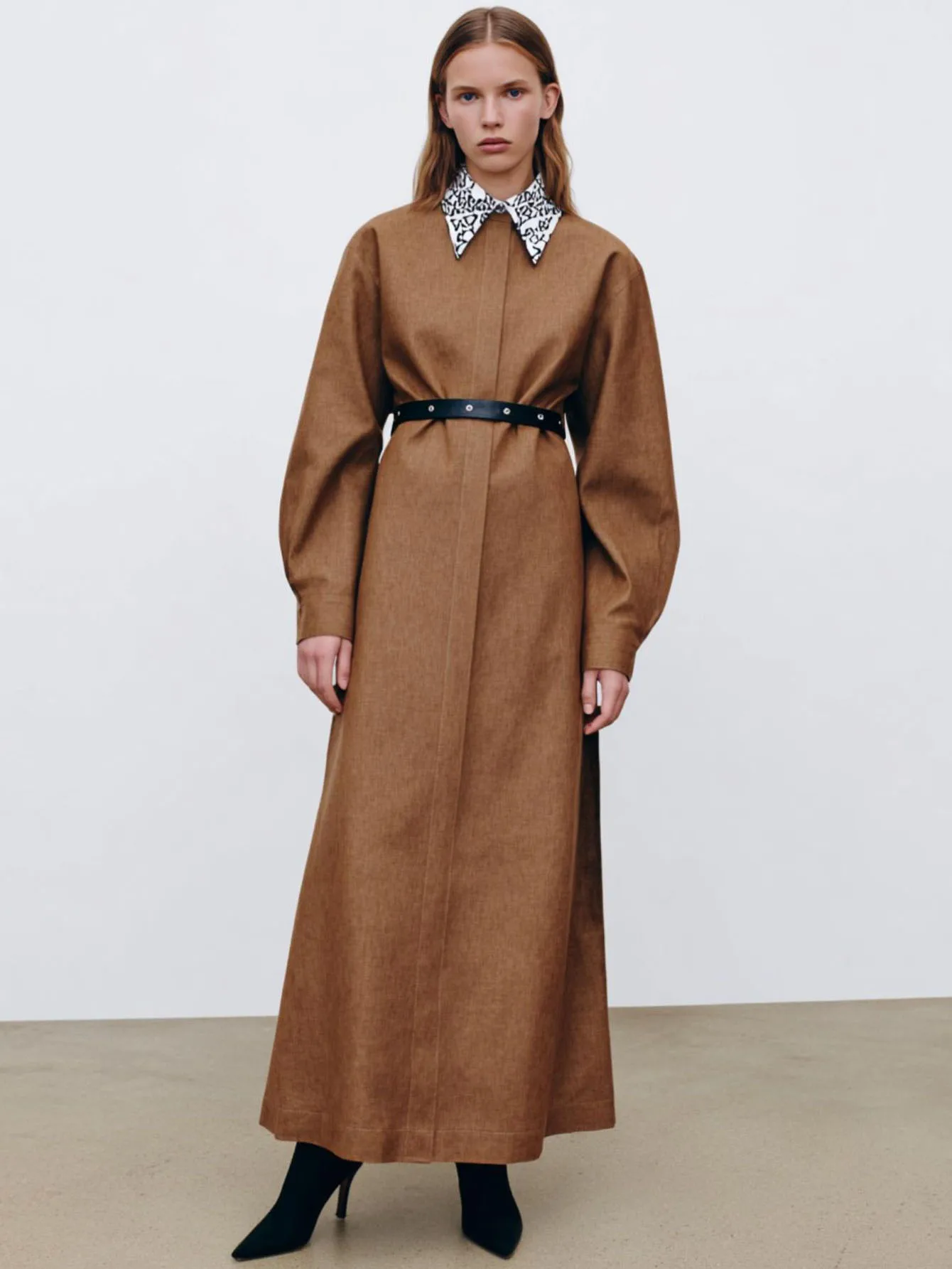 여성 슬림핏 패치워크 맥시 셔츠 원피스 긴팔 셔츠 칼라 패션 부티크 여름 가을 롱 원피스