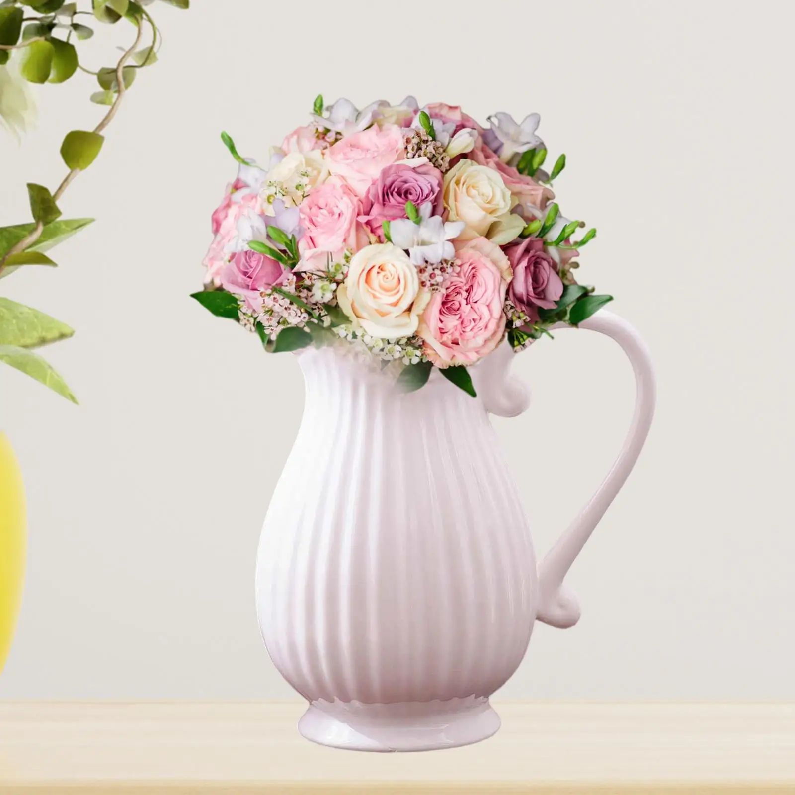 Ceramic Bud Vase Filler Farmhouse Pitcher Jug Decorative Flowerpot for Office Home Kitchen Desk Arrangement