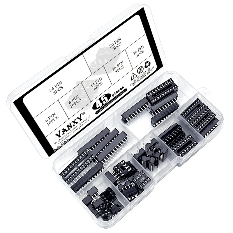 7 values kit IC Sockets DIP-6 DIP-8 DIP-14 DIP-16 DIP-18 DIP-20 DIP-24 pins Connector DIP Socket 6 8 14 16 18 20 24 pin 45 pcs