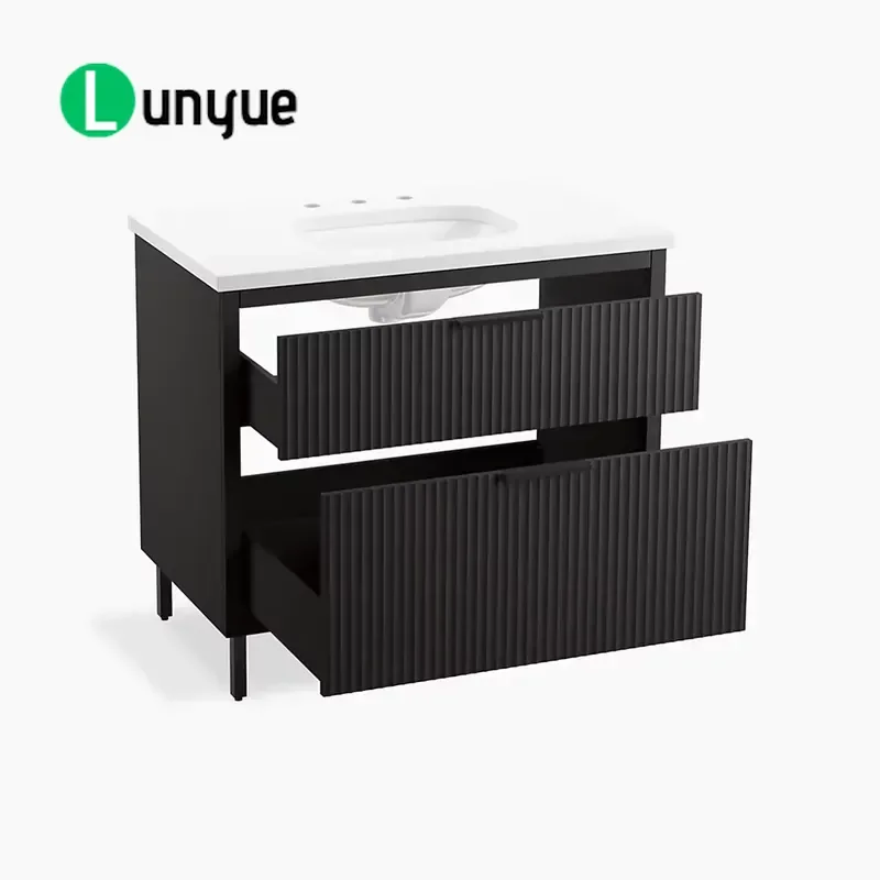 Modern Wood Bathroom Vanity Cabinet with Sink Quartz Countertop Floor Standing Storage Combo for Home Bath Room Decor