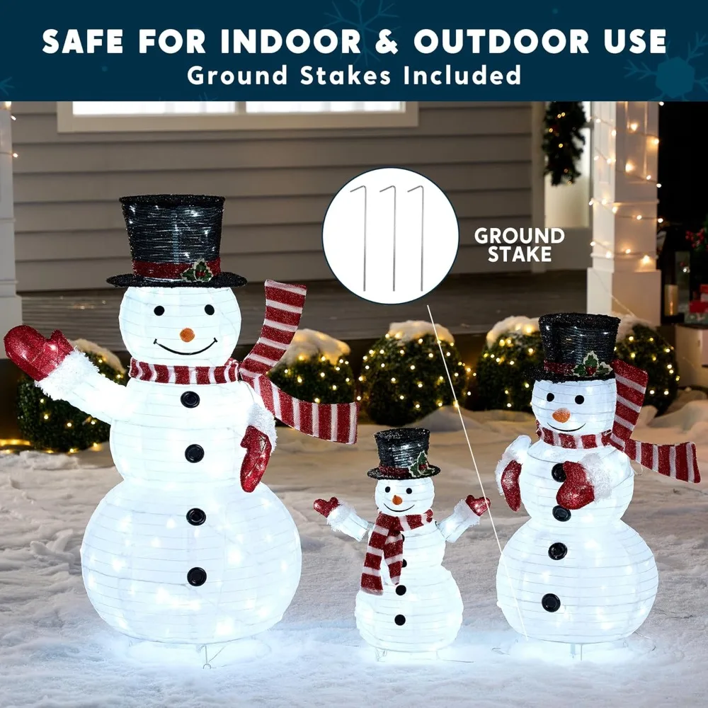 3 Christmas Collapsible Snowman Yard Light 270 Pre-Lit LED Cool White Lights for Christmas Event Decoration,Christmas Eve Night