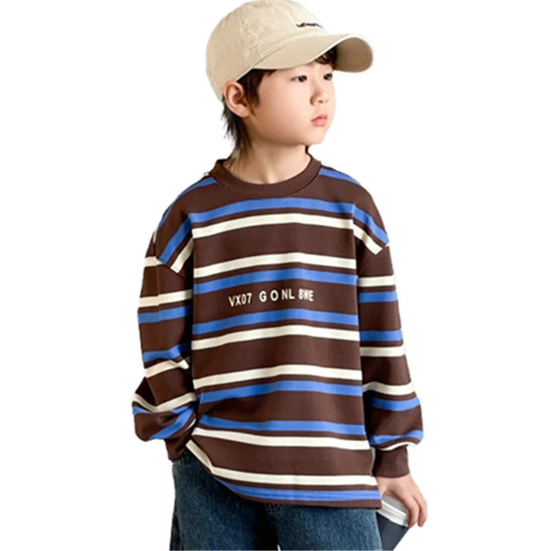 

New Fashion Children Long Sleeve Cotton T-shirt for Boy Casual Striped Tee Top School Kids Tshirt Spring Sweatshirt Outerwear