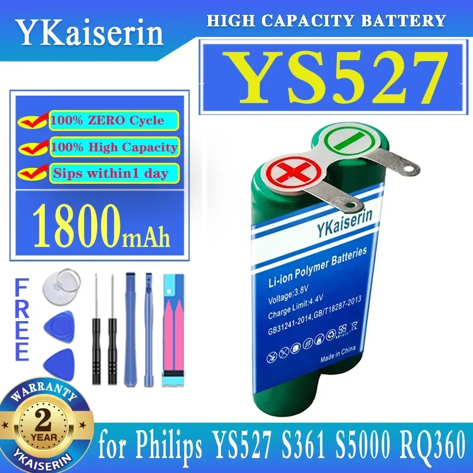 For Philips YS527 AT610 AT620 S361 S5000 RQ360 RQ361 YS523 YS524 YS526 S560 S561 Shaver Razors YS527 1800mAh Shaver Battery