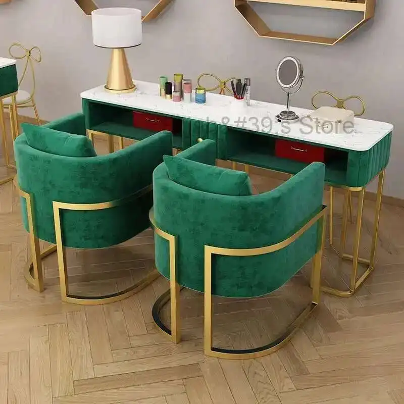 

Speciality Marble Nail Table Luxury Retro White Nordic Manicure Table Design Metal Mesa Manicura Tisch Salon Furniture YX50MT
