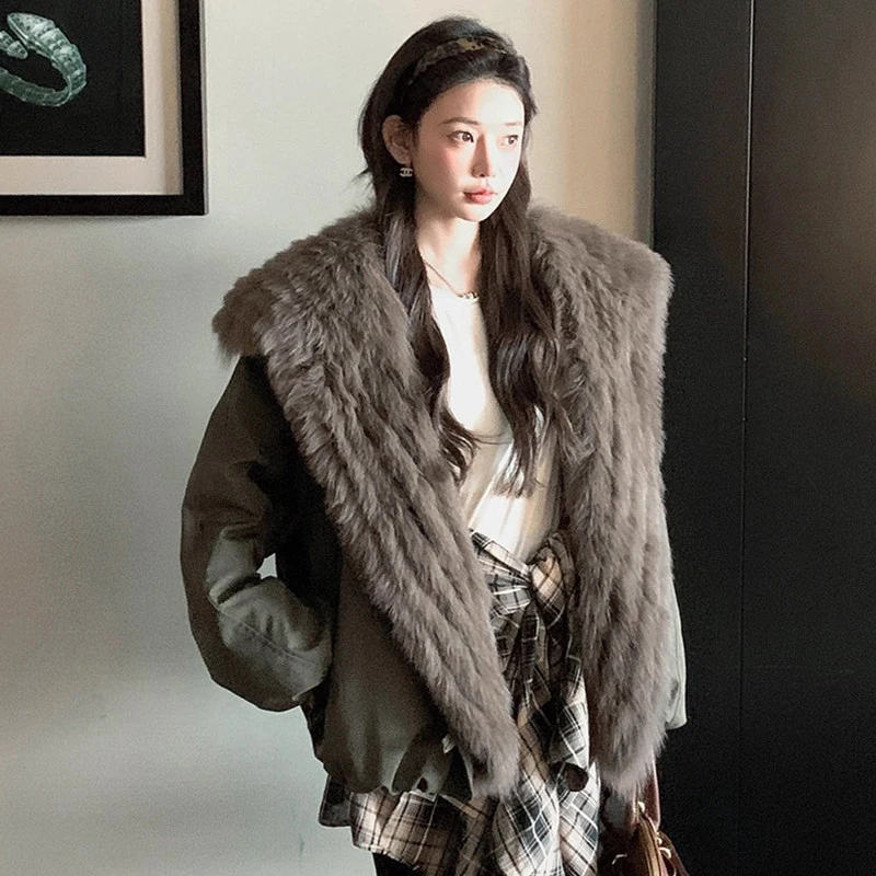 Winter Sailor Collar Natural Real Hair Down Jacket Women White Duck Down Parker Outwears Female Thicken Warm Horn Button Jackets