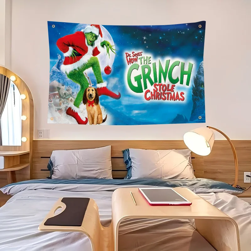 1pc-Film The G-Grinch C-Christmas Flag Flags And Banners Four Hole Flag Polyester Outdoor Decor Room Aesthetic