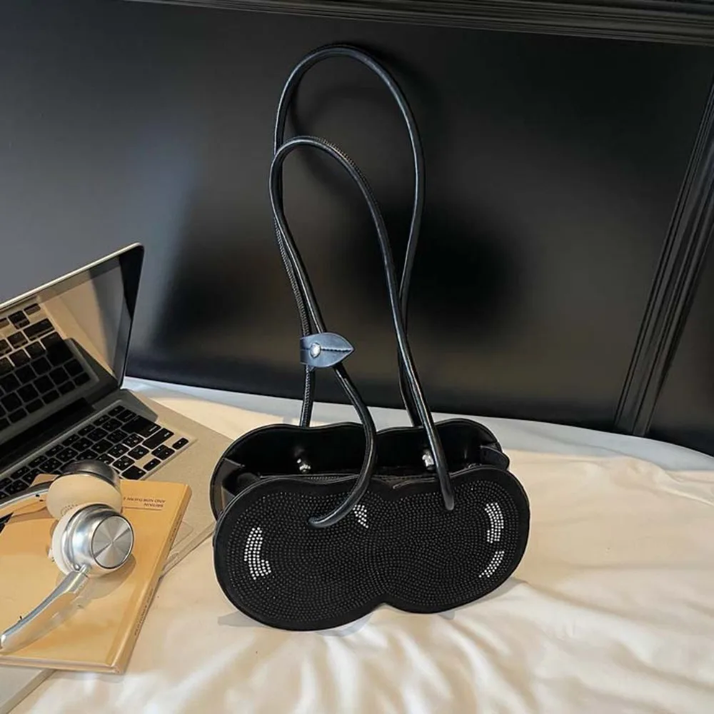 

Sweet Cherry Shape Underarm Bag Large Capacity Anti-splash Water Red Fruit Handbag Polyester Lightweight PU Rhinestone Bag