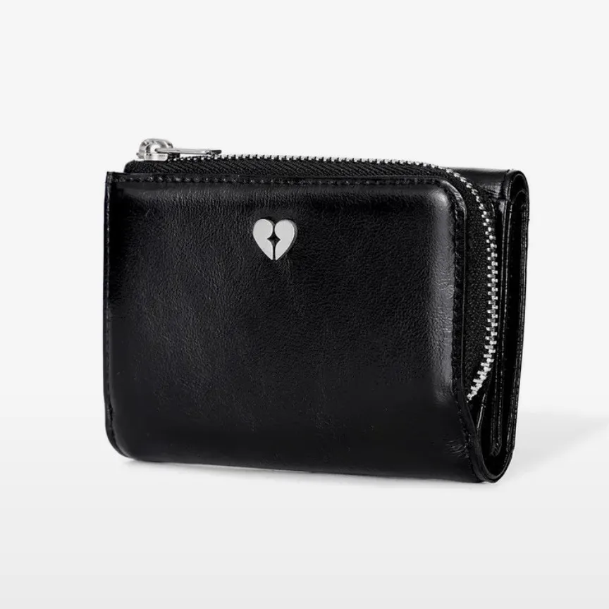 Fennec Korea Short Fashion Minimalist Heart-Shaped Coin Purse Women's Tri-Fold Multi-Card Slot Wallet with Sequins