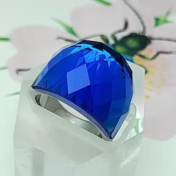 Luxury Large Blue Crystal Ring Multicolor Stone Girls Men's Band Rings High Quality Titanium Steel Wedding Jewelry for Women