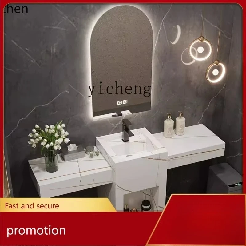 W23- rock slab column basin integrated washbasin column type washbasin outdoor marble