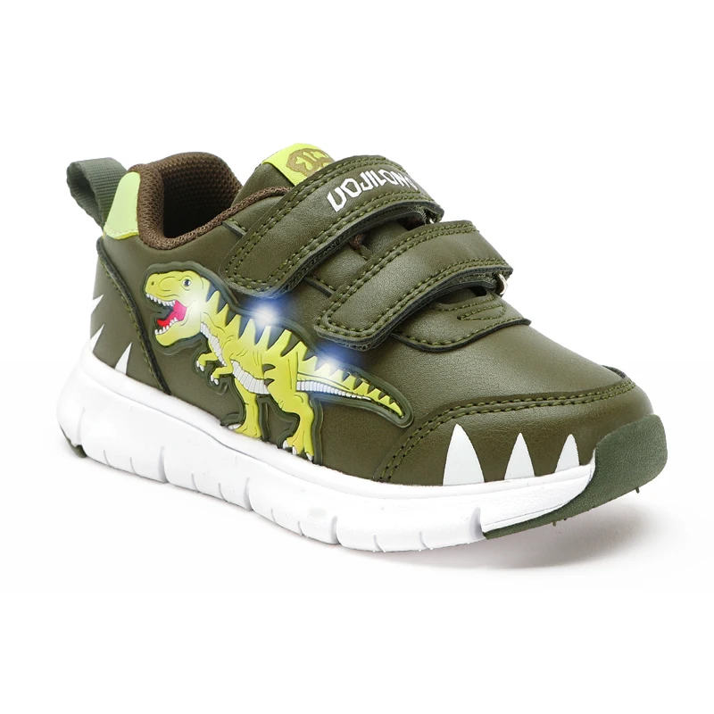 EXDINO T-REX Children\'s Sneakers Leather New Little Kids LED Light Up for Boys Girls Flashing Dinosaur Casual Sports Shoes 24-31