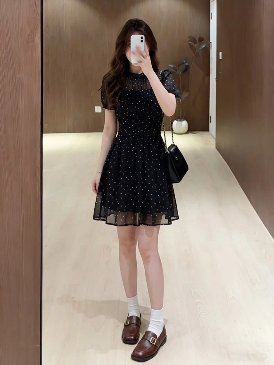 

plus Size Polka Dot Summer Dress Elegant High Waist A-Line Skirt Short Sleeve Women's Fashion Dress Skin-Friendly Breathable