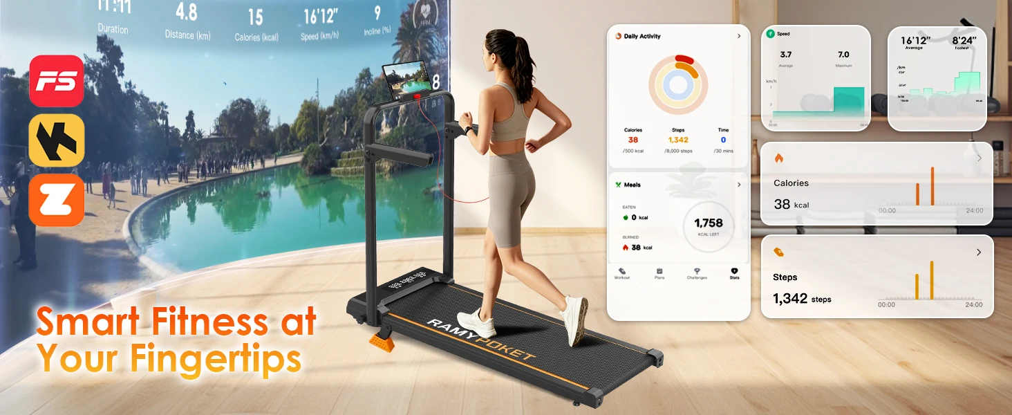 Faltbares Laufband mit 15% Steigung, Leises Laufband 2,5 PS, Laufband 12 km/h, App & LED, Walking Pad für Büro Max 150kg – Detail 2