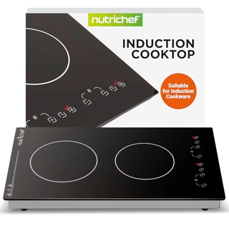 

Portable Induction Cooktop with Dual Glass Burner Zones 1800W Adjustable Temperature Digital Touch Control Black Finish Efficie