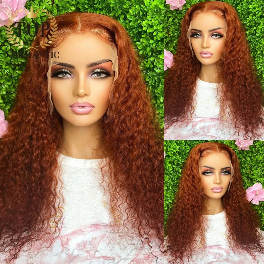 

Topnormantic Dark Orange Color Remy Brazilian Human Hair Wigs for Women 13x6 Lace Front Deep Curly Wig Preplucked Hairline