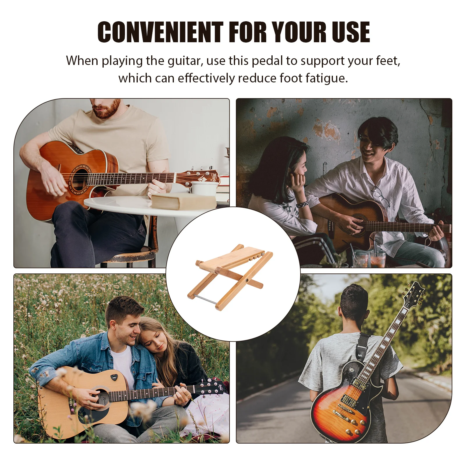 

Guitar Footstool Bamboo Adjustable 6-Gear Stable Performance Pedal Footrest Practice Tool Foot Support for Guitar Playing