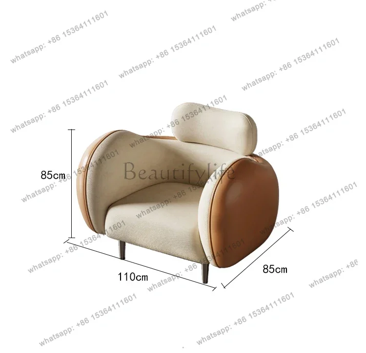 Single sofa leisure chair high-end living room light luxury leather cotton and linen splicing contrasting sofa chair