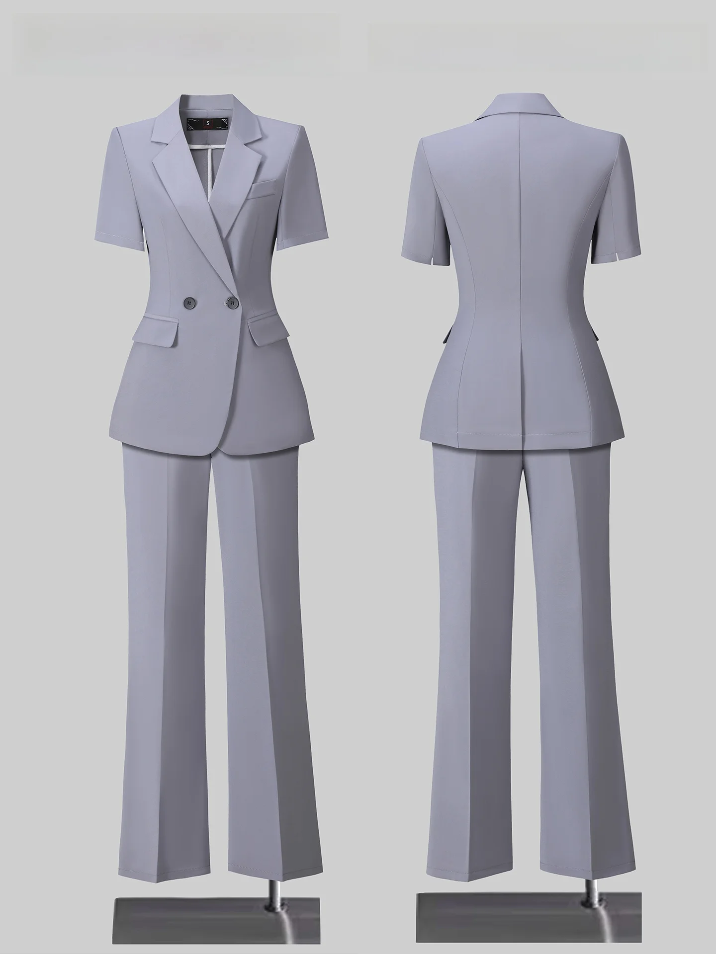 White Professional Suit Set for Women Interview Formal Workwear Elegant Lady's Blouse And Pants Polyester Fiber Short Sleeve