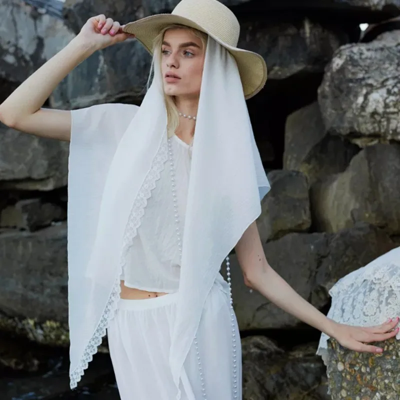 

Новая осенне-летняя однотонная льняная шаль для отдыха на море, солнцезащитный шарф, головной убор, эксклюзивная модель.