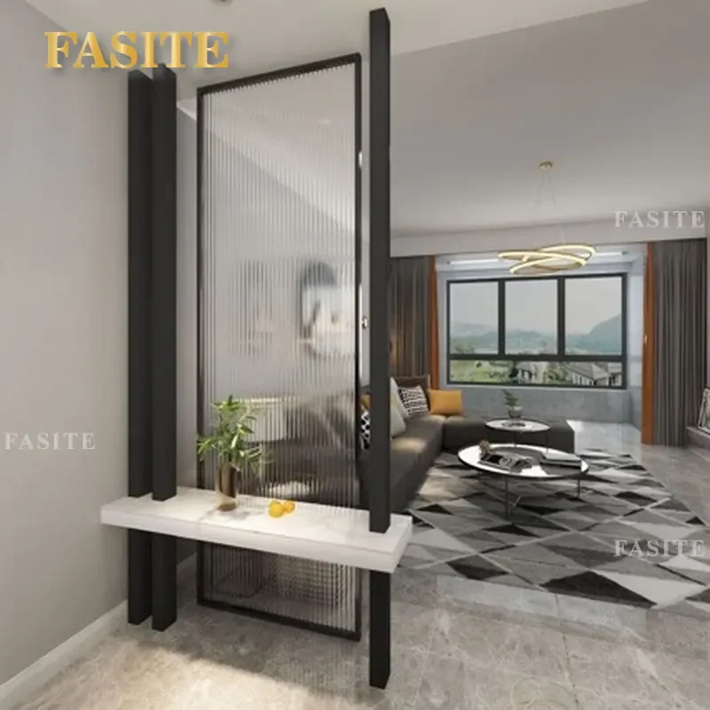 For Water Pattern Glass Screen Aluminum Alloy Partition Simple Modern Living Room Entrance Divider Washbasin Area