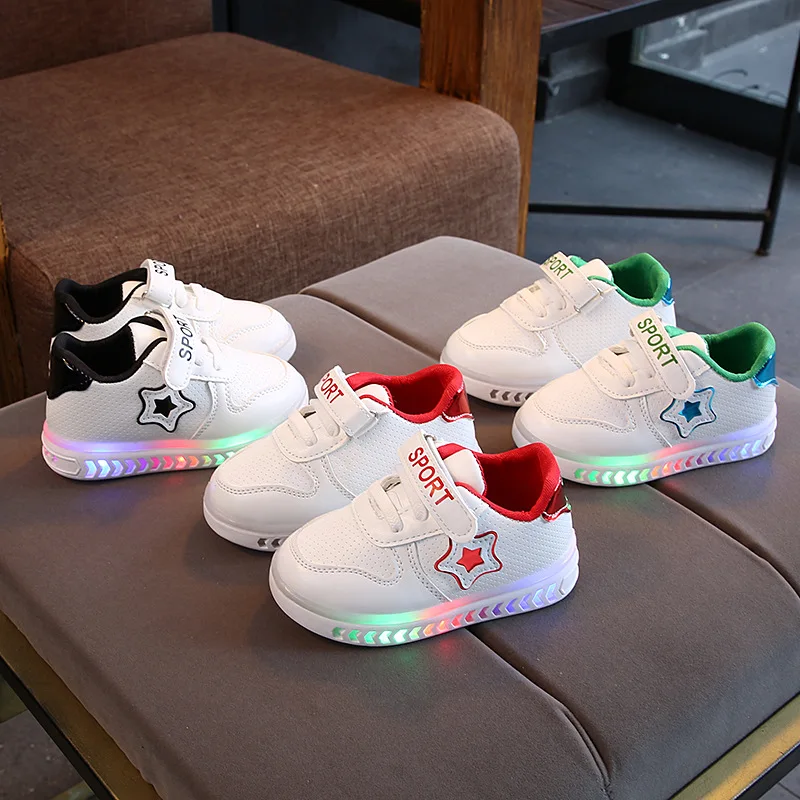 Girls Casual Shoes Little Kids Fashion LED Bright Sneakers Children\'s Shining Light Sneakers Kids Breathable Glowing Light Shoes