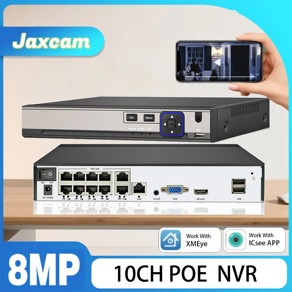 

4K 8CH POE NVR For 8MP IP Security Camera CCTV System Audio 4K Input Output Surveillance Video Recorder Face Dete