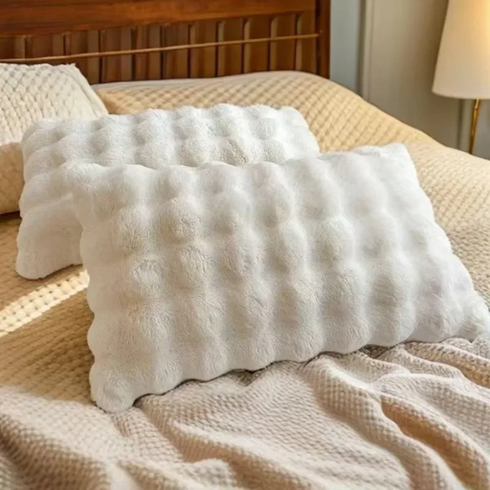 

2 Pcs Plush Fur Pillow Case 48x74 Cm Soft Warm Fluffy Double Sided Pillow Cover Decorative Pillow Sham for Beds Home Decorations